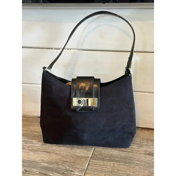 Salvatore Ferragamo Black Suede with Leather Trim Shoulder Bag - Picture 3 of 13
